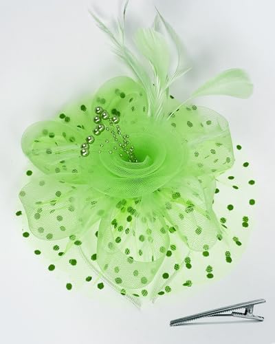 Fascinator Tea Party Hat Women 20s 50s Wedding Cocktail Flower Mesh Feathers Hair Clip for Carnival Halloween - color: A-light Green