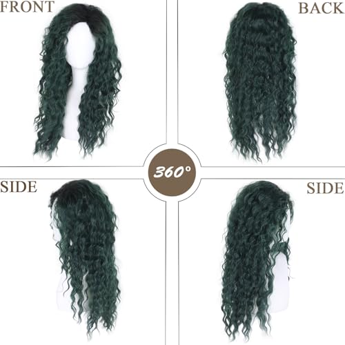 Long Curly Wigs for Women Deep Emerald Green Ombre Wig with Fluffy Hairline - color: Ombre Green