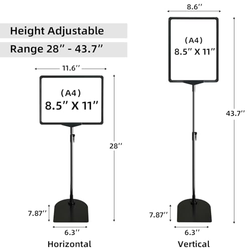 ONCEMORE Sign Holder, 8.5 x 11 Inch Sign Stand with Adjustable Height Snap Open, Reusable Sign Stands for Display Advertising Business Signage, Vertical and Horizontal Two View Modes (Black, 8 Pack) - size: 8.5"x11"-8Pcs