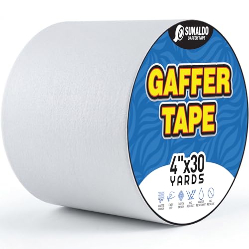 Gaffers Tape (4"x30 yards) Heavy Duty, Easy Rip, No Residue | White | Professional Grade Floor Tape for Electrical Cords, Matte Finish Non Reflective, Weather Resistant - color: White, size: 4" x 30 Yards