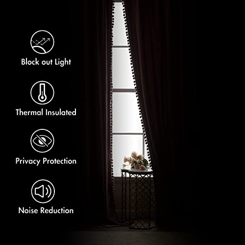 MIULEE Olive Green Pom Pom Velvet Blackout Curtains W52 x L63, Set of 2 | Rod Pocket Curtains,Thermal Insulating,Blackout Curtains for Bedroom/Home Theater/Living Room Darkening - color: Olive Green, size: 52"W x 63"L (Pack of 2)