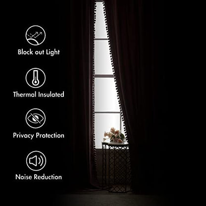 MIULEE Olive Green Pom Pom Velvet Blackout Curtains, W52 x L84, Set of 2 | Rod Pocket Curtains,Thermal Insulating,Blackout Curtains for Bedroom/Home Theater/Living Room Darkening - color: Olive Green, size: 52"W x 84"L (Pack of 2)