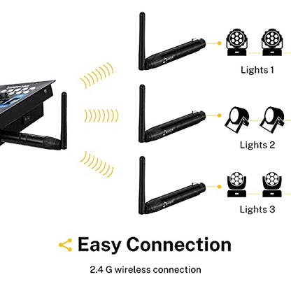 Donner Wireless DMX 8PCS Black Metal DMX512 wireless Dfi DJ 2.4G 7 Receivers & 1 Transmitter Lighting Control for LED Stage Disco Party Bar Lighting