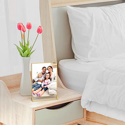 NIUBEE 5x7 Acrylic Sign Holder, Picture Frame, Wedding Table Numbers, 6pack | Vertical Stand, Gold Frames, Clear Double Sided, Gold Sign Holders Display for Menu Restaurant Signs, Photos, Party, Events - size: 5x7", style: Vertical