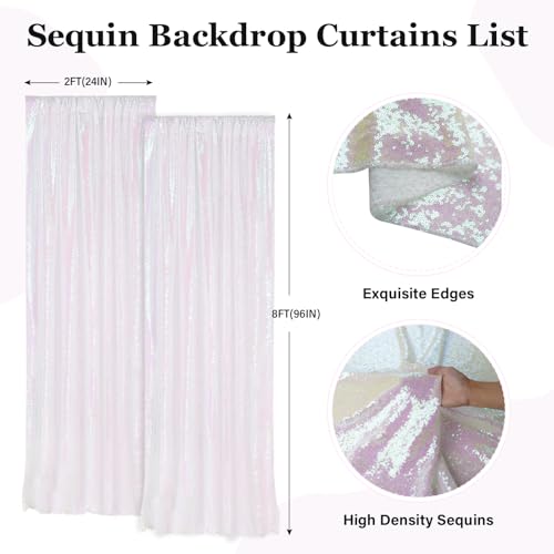 PartyDelight Iridescent White Sequin Backdrop Curtains 2x8ft 2 Panels - color: Iridescent, size: 24"W x 96"L (Pack of 2)