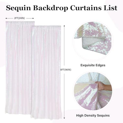 PartyDelight Iridescent White Sequin Backdrop Curtains 2x8ft 2 Panels - color: Iridescent, size: 24"W x 96"L (Pack of 2)