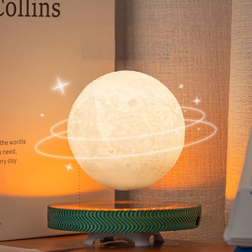 Levitating Moon Lamp Floating Saturn Lamp with Transparent Luminous Light Base Suspension 360° Rotation Saturn Light 3 Colors Display Mode Table Lamp for Home Office - color: Moon+Luminous base
