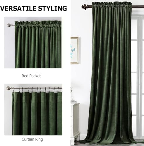 Benedeco Moss Green Velvet Blackout Curtains 52x84 Inch | Elegant Room Darkening Thermal Insulated Energy Saving Noise Reducing Velvet Window Drapes for Living Room, Bedroom - color: Moss Green, size: 52"W x 84"L (Pack of 2)