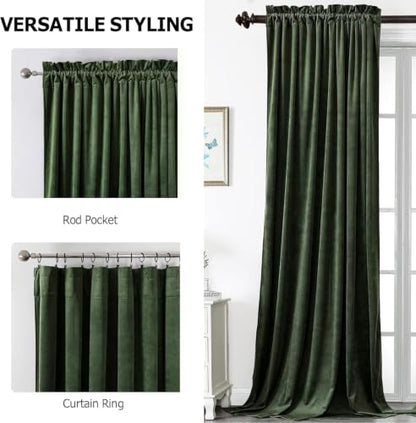 Benedeco Moss Green Velvet Blackout Curtains 52x84 Inch | Elegant Room Darkening Thermal Insulated Energy Saving Noise Reducing Velvet Window Drapes for Living Room, Bedroom - color: Moss Green, size: 52"W x 84"L (Pack of 2)