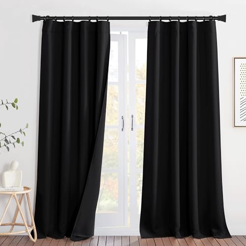 NICETOWN Sound Blocking and Heavy-Duty Space Divider Curtains with Back Tab, Lined Insert Noise - Blackout - Thermal Insulation Drapes for Room Divider/Space Solutions/Living Room(Black, 84" Long) - color: Black Back Tab, size: 52"W x 84"L (Pack of 2)