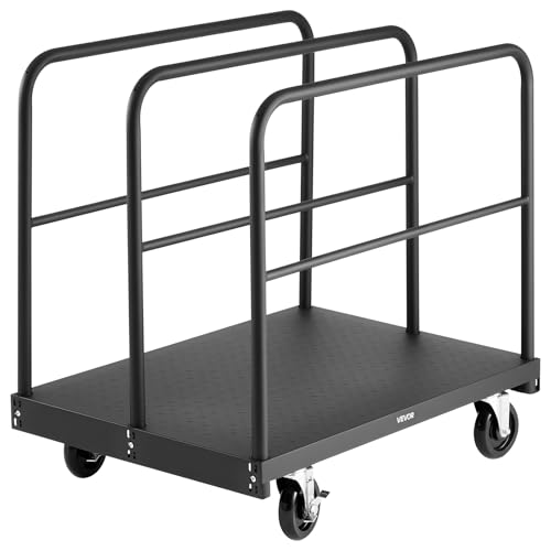VEVOR Drywall Cart Dolly, 1800 lbs Load Capacity, 2-in-1 Steel Panel Truck Cart with 5 inch Swivel Casters, 36 x 24 inch Platform Truck with 4 Side Handrails for Factory, Warehouse, Garage, Black - style: 2-in-1-1800 LBS