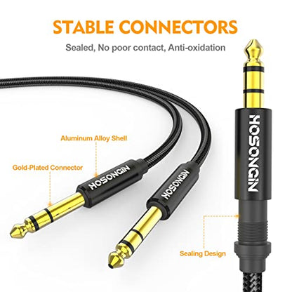 HOSONGIN 1/4 Inch TRS Instrument Cable 6.6ft 2-Pack [Nylon Braided Shielded], 1/4 Inch to 1/4 inch TRS Male to Male Plug Stereo Audio Cord, Quarter Inch 6.35mm Balanced Interconnect Line - size: 6.6 Feet, style: 1/4" TRS Cable - 2 Pack