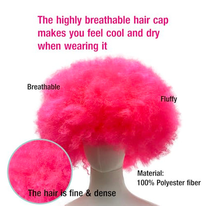 LIULIUBTY Short Bob Hair Wigs Straight with Flat Bangs Synthetic Colorful Cosplay Daily Party Neon Wig for Women + Free Wig Cap 12" Natural As Real (Afro, Hot Pink) - color: Afro, Hot Pink