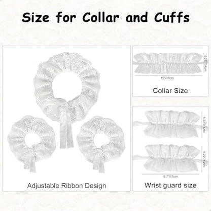Clown Collar and Cuffs Set, White Black Lace Neck Ruffle Collar, Detachable Clown Costume Accessories - color: White and Black