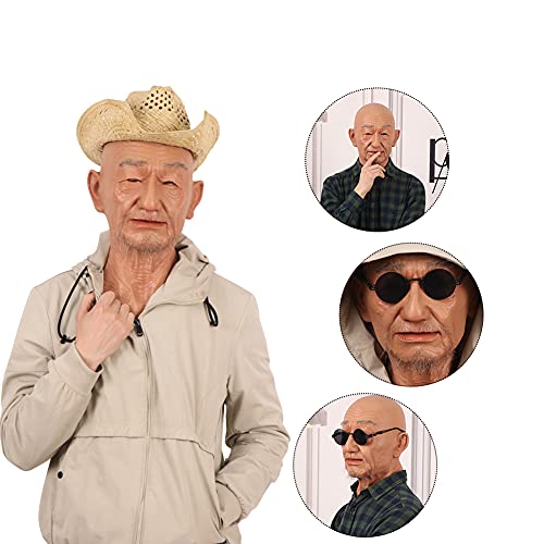 silicone Mask Face Full Head Realistic Old Man Mask Halloween Masks Cosplay Party - color: Brown