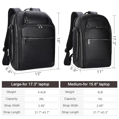 TIDING Genuine Leather Backpack for Men 15.6" Laptop Business Travel Bag | TSA Approved 180° Open, Dual Device Storage, Water-Resistant, Water Bottle Pocket, Luggage Strap, Adjustable Chest Belt - color: Black-for 15.6" Laptop