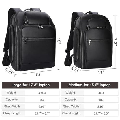 TIDING Genuine Leather Backpack for Men 15.6" Laptop Business Travel Bag | TSA Approved 180° Open, Dual Device Storage, Water-Resistant, Water Bottle Pocket, Luggage Strap, Adjustable Chest Belt - color: Black-for 15.6" Laptop