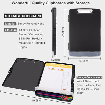 Clipboard with Storage, A4 Binder Nursing Clipboards with Pen Holder, Heavy Duty Storage Clipboards with Low Profile Clip, Clipboard Folder Side-Opening, Smooth Writing Clip Board (Dark Black) - color: Dark Black