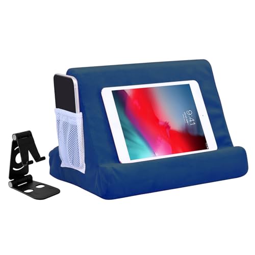 2pcs Multi-Angle Tablet Holder Cushion Stand with Net Pocket & Black Color Phone Stands Upgraded Tablet Pad Support for Phone,Pad,Books (Navy Blue) - color: Navy blue