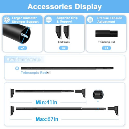 Extra Long Tension Curtain Rod, Black, 41-67 Inch (4-5.6ft), Tension Rod - color: Black, size: 41-67inches