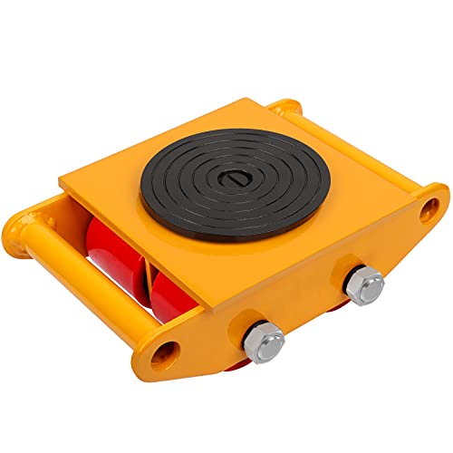 6T Heavy Duty Machine Dolly Skate with 360° Rotation Cap | for Industrial Moving Equipment, Yellow Carbon Steel PU Rollers, 13200lbs, 1pc - color: Yellow
