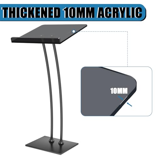 Acrylic Podium Lectern with Iron Stable Bottom, Pulpits for Churches with 10MM Thickened Acrylic Countertop, Multi Function Pulpit for Modern Classroom Music Concert Wedding Conference Event - color: Black