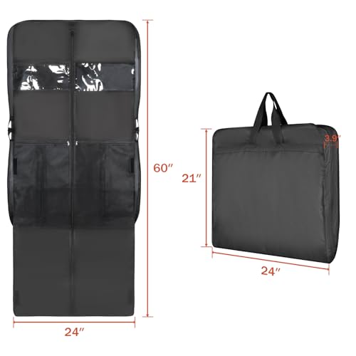 Univivi Garment Bag Suit Bag for Travel and Storage, 60 Inch, Set of 1 | Hanging Dress Cover with Mesh Shoe Pocket and 2 Carry Handles, Oxford Fabrics, Foldable for Long Dress, Suits, Coats, Jacket - size: 24"X60"- 1pcs -Travel