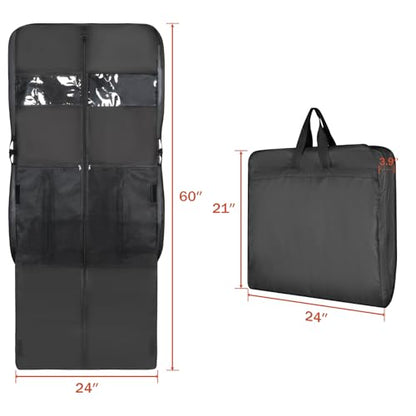 Univivi Garment Bag Suit Bag for Travel and Storage, 60 Inch, Set of 1 | Hanging Dress Cover with Mesh Shoe Pocket and 2 Carry Handles, Oxford Fabrics, Foldable for Long Dress, Suits, Coats, Jacket - size: 24"X60"- 1pcs -Travel