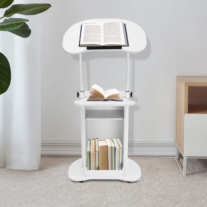 Portable Podium Stand, Mobile Height Adjustable Church Classroom Lecture Teacher Speaker Presentation Stand Concert Podium Standing Desk Laptop Holder (White) - color: White
