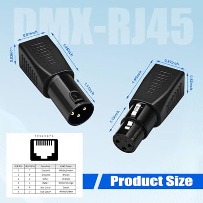 for 3 Pin XLR to RJ45 Adapter [New Version 2026] DMX 512 Converter DMX to RJ45 Adapter for DMX512 Connector DMX512 Cable Converter Ethernet to 3 Pin XLR DMX Female & Male Adapters Sets (1)