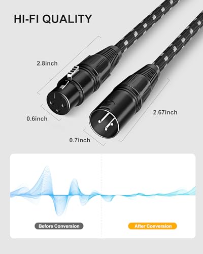 Long XLR Cables 50 ft 2 Pack, Nylon Braided XLR Extension Microphone Cable, OFC Shielded Balanced Male to Female Mic Cord for Preamp Recording Mixer Amplifie Speaker Black | Nylon,Oxygen-Free Copper Balanced,Mic Cord 3 Pin Male to Female for Preamp Record