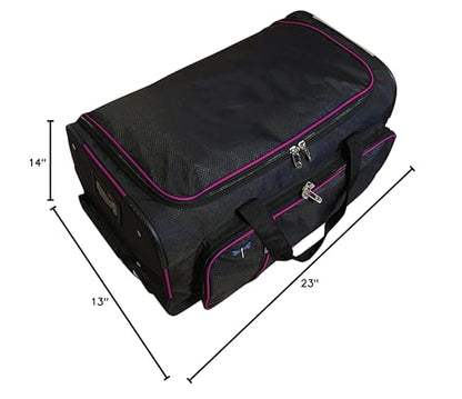 Travolution Dance Bag with Garment Rack, 24 Inch Rolling Duffel With Wheels, Ideal for Competitions & Travel, Easy-assembly Lightweight Aluminum Clothes Rack, Wheeled Upright Luggage, Black/Pink - color: Pink 24"