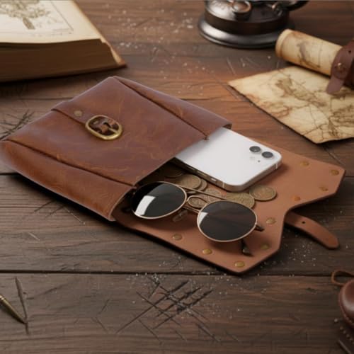 Renaissance Belt Pouch Set with Wreath - Renaissance Accessories with Pirate Belt Pouch for Halloween Cosplay & LARP - color: Brown-b