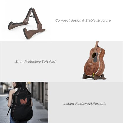 DIDA Lightweight Foldable A- Frame Plastic Guitar Stand for Acoustic, Electric Guitars, Ukulele, Guitar Stand Floor, Portable Travel Stand, Single Guitar Holder (Black Walnut) - color: Black Walnut