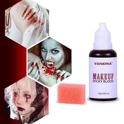 VANERIA Halloween Vampire Makeup Sfx Kit,Liquid Latex+Scar Wax+Fake Blood Capsules+Vampire Fangs+Scar Oil+Painting Brushe+Spatula+Stipple Sponge,Special Effects Makeup Kit Professional