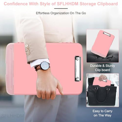 Clipboard with Storage, A4 Binder Nursing Clipboards with Pen Holder, Heavy Duty Storage Clipboards with Low Profile Clip, Clipboard Folder Side-Opening, Smooth Writing Clip Board (Peachy Pink) - color: Peachy Pink