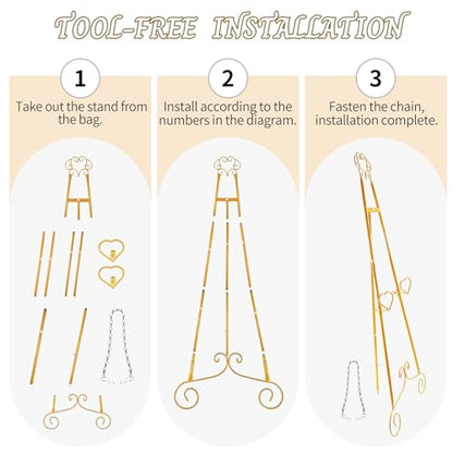 Gold Easel,Golden Adjustable Display Easel Stand with Chain for Sign, Painting, Artwork, Picture Frames, Wedding & Shower Signage and More