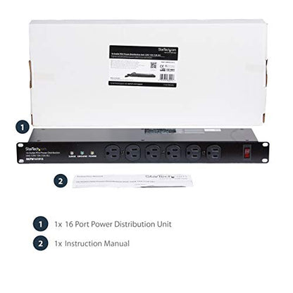 StarTech 16-Outlet 1U PDU, 120V/15A, Surge, 6ft Cord, TAA (RKPW161915) - style: 16-port|15A|Surge Protect