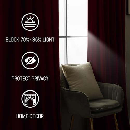 Yakamok Wine Red Room Darkening Velvet Curtains 84 Inch Long Living Room | Luxury soft velvet, 2 panels 52x84 inch,bedroom study, window drapes rod pocket,light blocking,Thermal Insulated - color: Wine Red, size: 52"W x 84"L (Pack of 2)