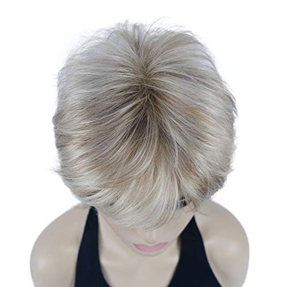 Lydell Short Layered Shaggy Wavy Full Synthetic Wigs (H16/613 Blonde Highlights) - color: #H16/613 Blonde Highlights