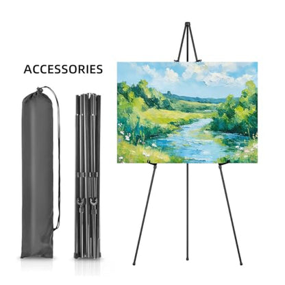 Easel Stand for Sign, 63" Portable Metal Floor Easel for Display with Carry Bag, Lightweight Foldable Tripod Easel Stand for Wedding Sign Poster Art Painting, Adjustable Height, Holds 5 lbs, Black (1)