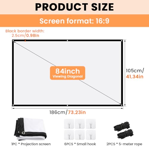 Projector Screen, 4K HD Home Movie Projection Screen, 60"|72"|84"|100"|120"|150" Anti-Crease Theater Screens Indoor Outdoor (Thickened 84 INCH) - size: Thickened 84 INCH