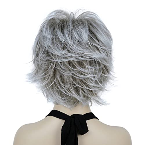 Lydell 8" Short Layered Shaggy Wavy Full Synthetic Wig (48T Light Gray with Dark Root) - color: 48T Gray with Dark Root