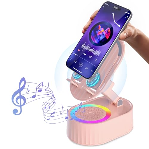AKLLCCR Wireless Induction Bluetooth Speaker | 5in1, Phone Holder Speaker - color: Pink
