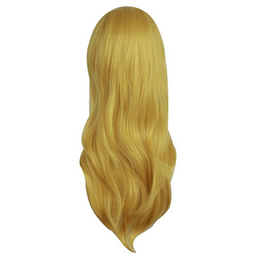 MapofBeauty 28 Inch Long Curly Hair Costume Cosplay Wig, Gold/Yellow | 70 cm Wig, Women, Side Bangs, Fashion - color: Gold/Yellow