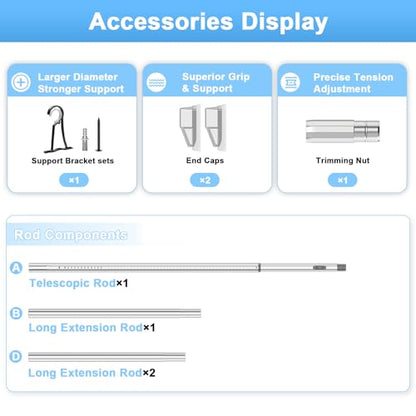 Extra Long Tension Curtain Rod, Silver, 41-118 Inch (4-9.8ft), Tension Rod - color: Silver, size: 41-118inch