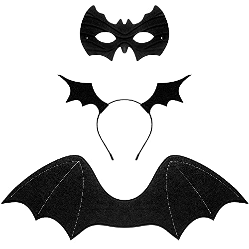 3 Pcs Halloween Bat Costume Kids Set Black Headband Mask Wings | Halloween Bat Accessories for Kids Adults, Cosplay Costume Ball, Bat Mask Wings for Boys Girls, Devil Dress up Outfit Gift