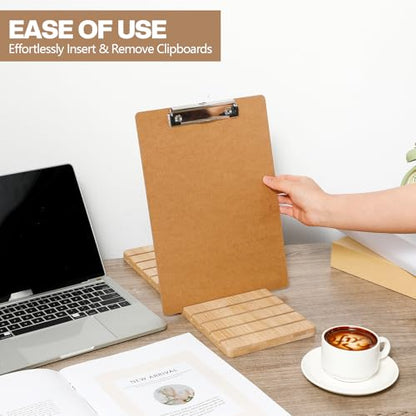 Chunful Bamboo Clipboard Holder 12 Slots Clipboard Organizer 5.9 x 15.7'' Storage Rack Document Typing Paper Stand Menu Display Receipt Holder for Classroom Office School Teacher No Assembly Required