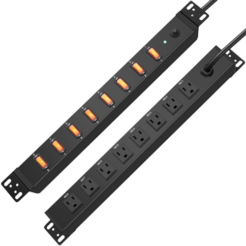 HHSOET 8 Outlet PDU Power Strip, 1U Rack Surge Protection, 15FT, Black, 1 - size: 15ft