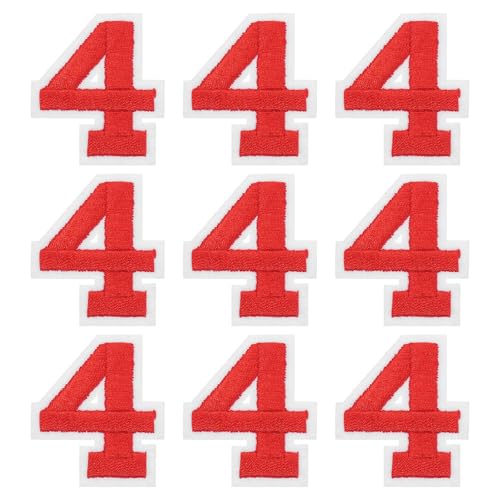 MECCANIXITY Iron on Number Patches 2" Number 4 Iron on Embroidered Patch Sew on Letter Stickers Applique for Repairing Clothing Jeans Shoes Hats DIY(Red, Pack of 9) - style: Number 4